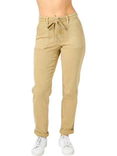JUDY BLUE HIGH WAIST GARMENT DYED CUFFED JOGGER IN KHAKI