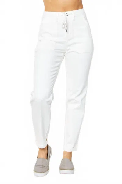 Judy Blue High Waist Garment Dyed Cuffed Jogger Jean In White