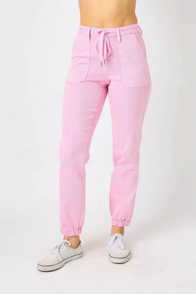 Judy Blue High Waist Garment Dyed Jogger Jeans In Pink