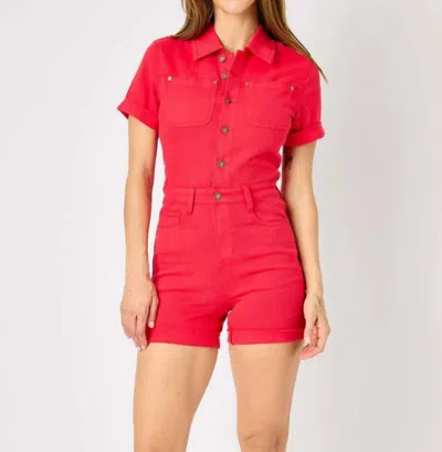 Judy Blue High Waist Garment Dyed Romper In Red