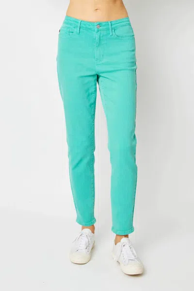 Judy Blue High Waist Garment Dyed Slim Denim Jeans In Aquamarine In Green