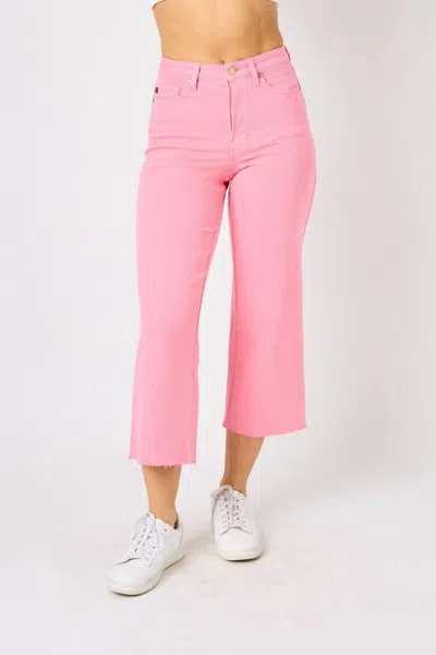 Judy Blue High Waist Garment Dyed Wide Leg Crop Jeans In Pink