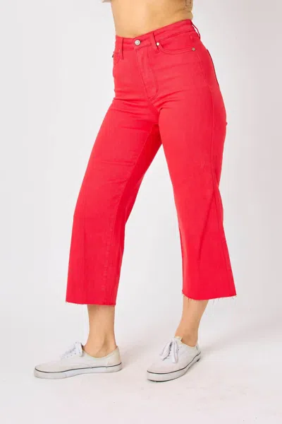 Judy Blue High Waist Garment Dyed Wide Leg Crop Jeans In Red