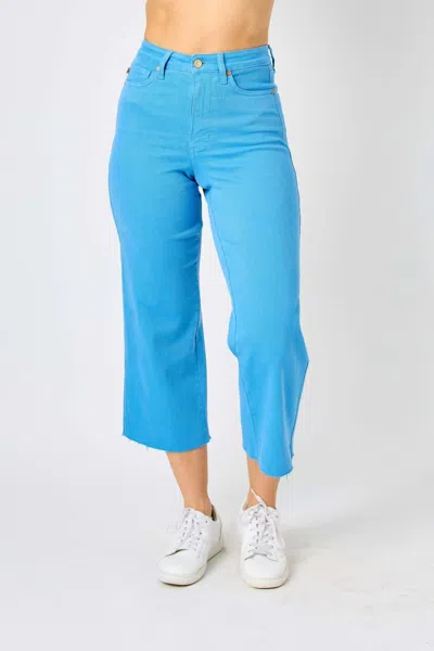 Judy Blue High Waist Garment Dyed Wide Leg Crop Jeans In Sky Blue