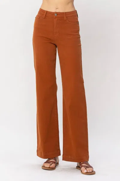 Judy Blue High Waist Garment Dyed Wide Leg Denim Jeans In Auburn Orange
