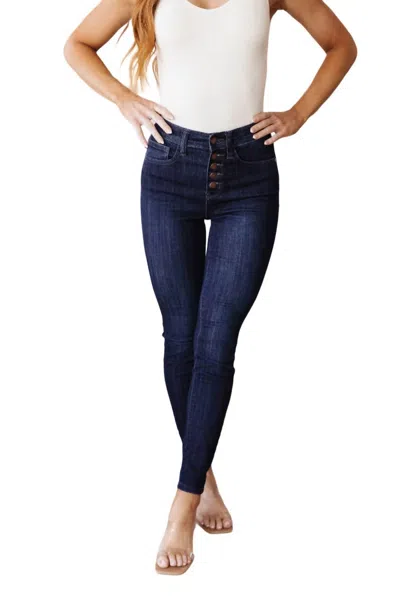Judy Blue High Waist Hand Sanded Resin Skinny Jeans In Deep Indigo In Blue