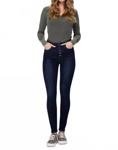 Judy Blue High Waist Handsand Resin Skinny Jeans In Dark Wash In Blue