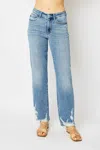 Judy Blue High Waist Heavy Destroy Straight Denim Jean In Medium Wash In Multi