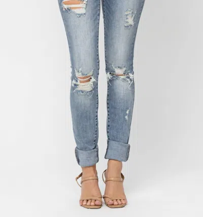 Judy Blue High Waist Heavy Destroy Tall Skinny Denim Jeans In Blue