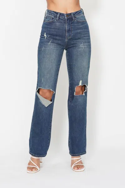 Judy Blue High Waist Knee Ripped Denim Jeans In Blue