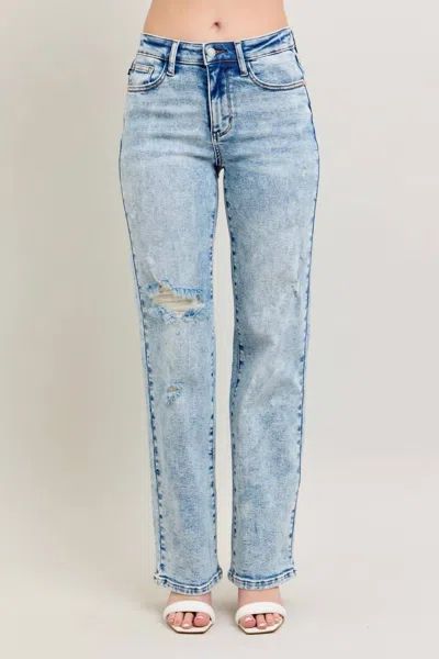 Judy Blue High Waist Mineral Wash Destroy 90's Straight Jeans In Blue
