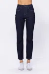 Judy Blue Hi Waist Cropped Straight Leg In Dark Wash In Multi
