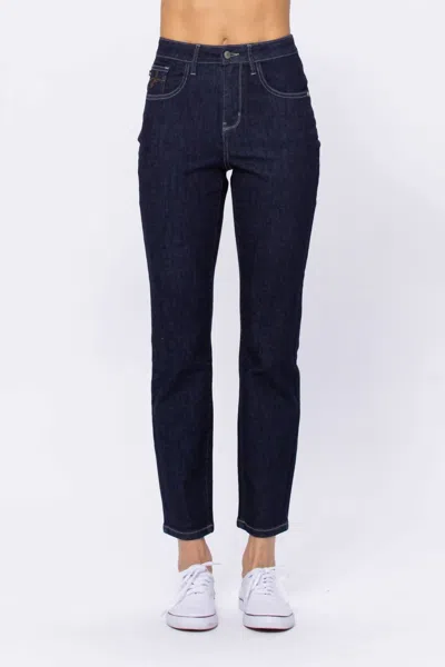 Judy Blue Hi Waist Cropped Straight Leg In Dark Wash In Multi