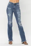 JUDY BLUE HIGH WAIST PATCHED BOOTCUT JEANS IN MEDIUM WASHED BLUE