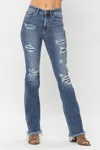 Judy Blue High Waist Patched Bootcut Jeans In Medium Washed Blue In Blue
