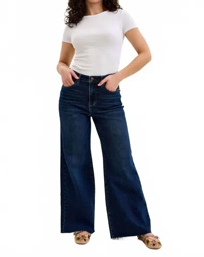 Judy Blue High Waist Petite Retro Wide Leg Jeans In Dark Blue