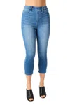 Judy Blue High Waist Pull On Denim Jeans In Cool Capri In Blue