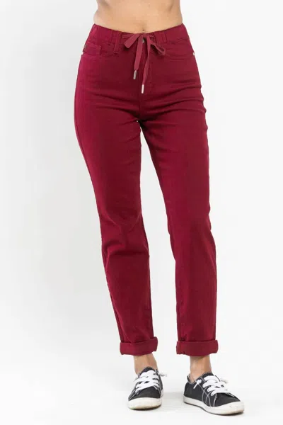 Judy Blue High Waist Pull On Double Cuff Jogger Jeans In Scarlet In Red