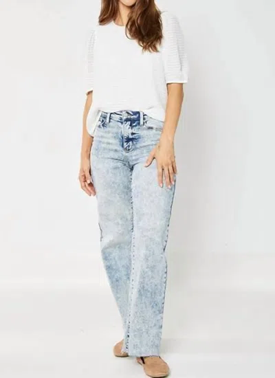 Judy Blue High Waist Raw Hem Wide Leg Jeans In Mineral Wash In Multi