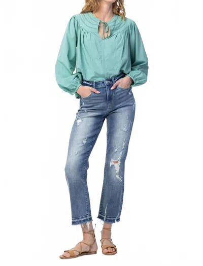 Judy Blue High Waist Release Hem Ankle Straight Jeans In Denim In Blue