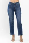 Judy Blue High Waist Release Hem Non Distressed Slim Jeans In Medium Wash In Multi