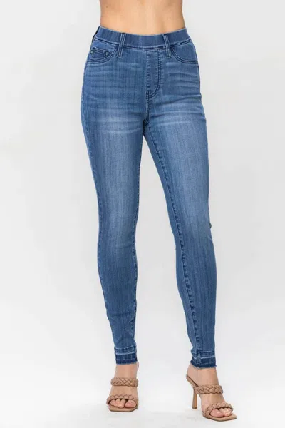 Judy Blue High Waist Release Hem Pull On Skinny Jeans In Blue