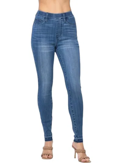 Judy Blue High Waist Release Hem Pull On Skinny Jegging In Medium Wash In Multi
