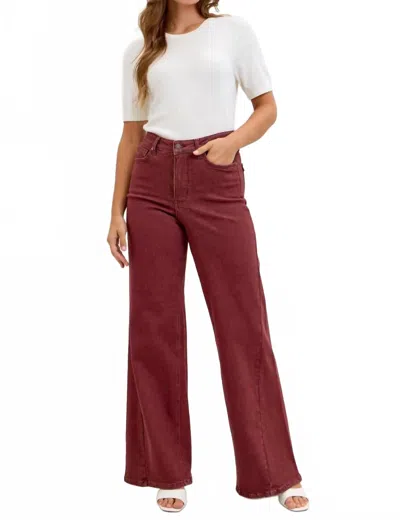 Judy Blue High Waist Retro Wide Leg Denim Jeans In Burgundy In Gold