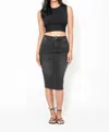 Judy Blue High Waist Rhinestone Embellished Midi Skirt In Black Denim In Black