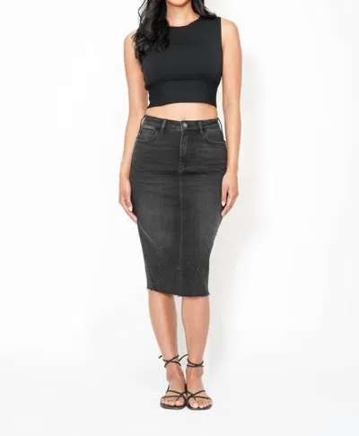 Judy Blue High Waist Rhinestone Embellished Midi Skirt In Black Denim