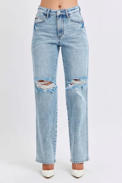 Judy Blue High Waist Rigid Magic Destroy 90's Straight Jean In Light Wash In Blue