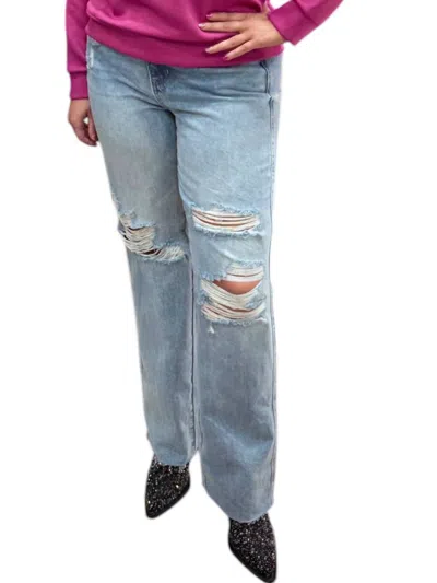 Judy Blue High Waist Rigid Magic Distressed Jeans In Washed Blue