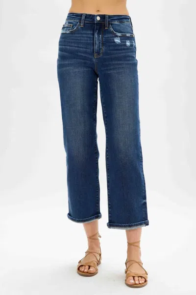 Judy Blue High Waist Ripped Pocket Wide Leg Jeans In Blue
