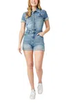 JUDY BLUE HIGH WAIST SHORT SLEEVE DENIM ROMPER IN BLUE DENIM