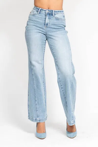 Judy Blue High Waist Side Seam Insert Detail Retro Wide Leg Jeans In Blue