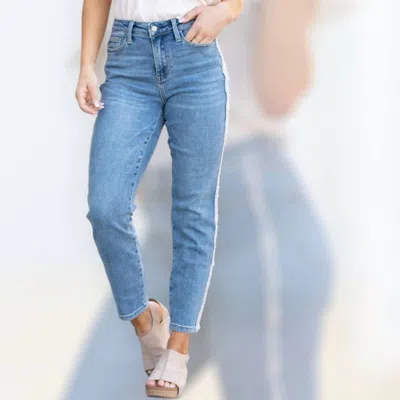 Judy Blue High Waist Slim Fit Fray Side Seam Detail Jeans In Blue