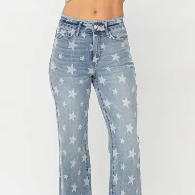 Judy Blue High Waist Star Print Cropped Straight Jeans In Blue