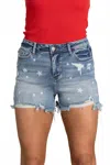 Judy Blue High Waist Star Print Cut Off Denim Short In Medium Wash In Blue