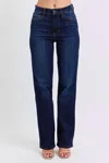 Judy Blue High Waist Straight Denim Jeans In Dark Wash In Blue
