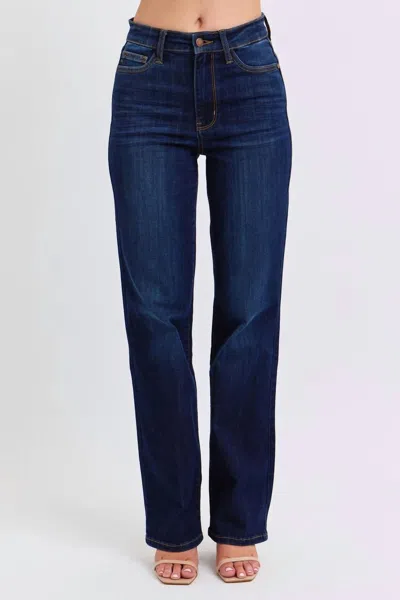 Judy Blue High Waist Straight Denim Jeans In Dark Wash In Blue