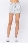 Judy Blue High Waist Stripe Shorts In White In White