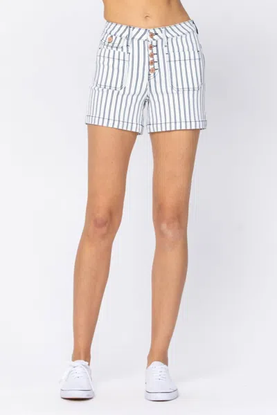 Judy Blue High Waist Stripe Shorts In White In Multi