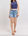 Judy Blue Mid Rise Trouser Hem Short In Medium Wash In Blue
