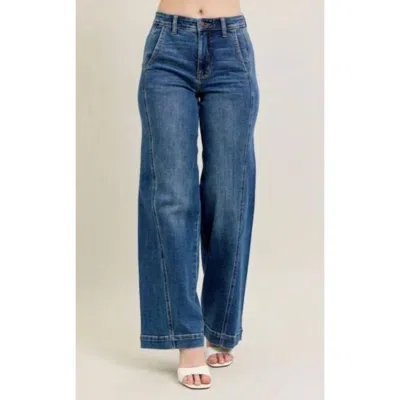 Judy Blue High Waist Trouser Wide Leg Jeans In Medium English Wash In Blue