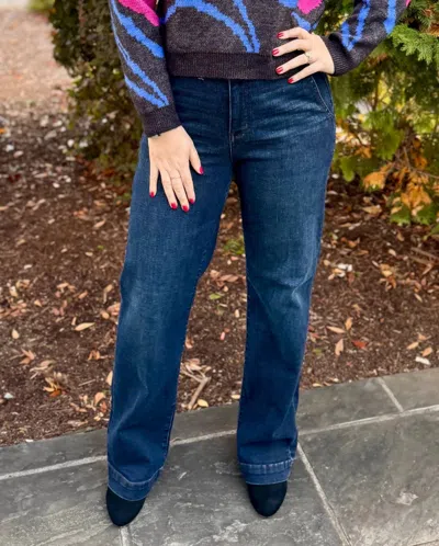 Judy Blue High Waist Trouser Wide Leg Jeans In Medium Wash In Blue