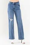 Judy Blue High Waist Tummy Control Straight Leg Jeans In Medium Wash In Blue