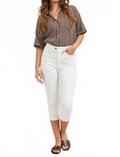 Judy Blue High Waist Tummy Control Capri Denim Jeans In White