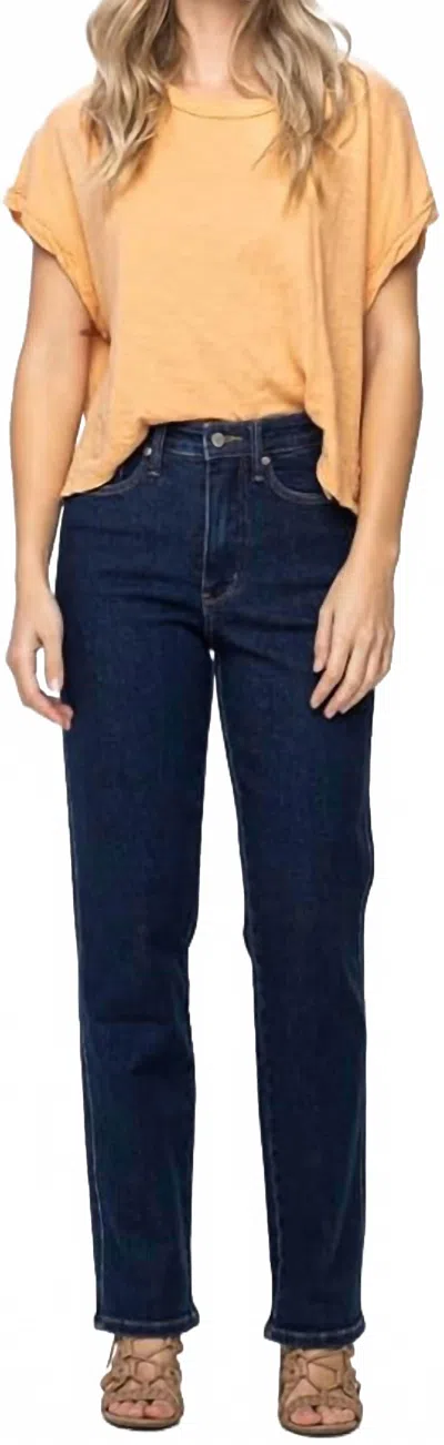 Judy Blue High Waist Tummy Control Classic Straight Jeans In Darkk Wash In Blue