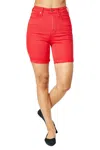 Judy Blue High Waist Tummy Control Denim Short In Red Bermuda In Multi