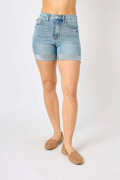 Judy Blue High Waist Tummy Control Denim Shorts In Light Wash In Blue